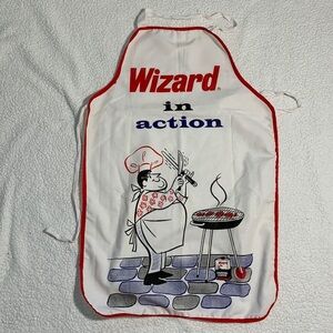 Vintage BBQ Apron Full Bib Wizard in Action